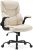 Office Chair – Ergonomic Executive Computer Desk Chairs with Adjustable Flip-up Armrest, Swivel Task Chair with Lumbar Support, Strong Metal Base, PU Leather, White